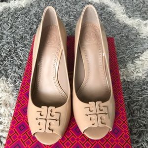 Tori Burch nude peeptoe wedges